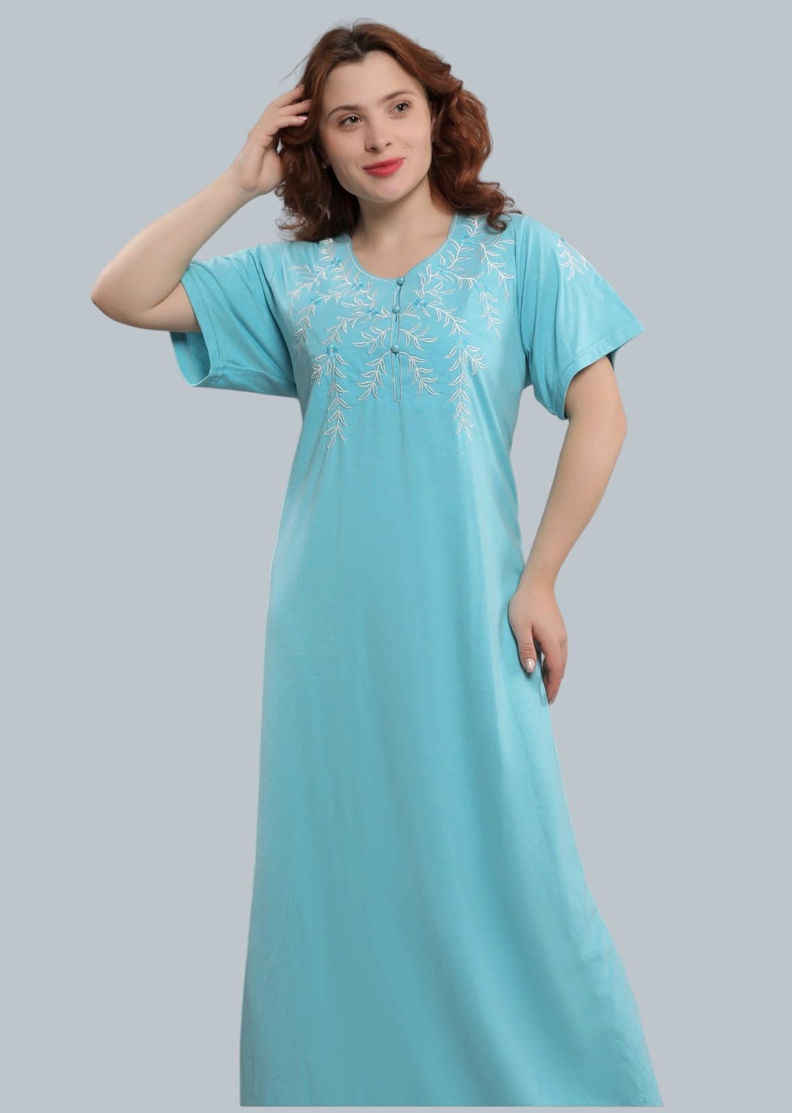 فستان منزلي أنيق بنصف كم ونقوش راقية 2338