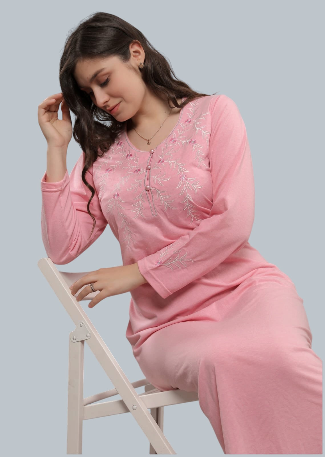 فستان منزلي أنيق بنصف كم ونقوش راقية 2338