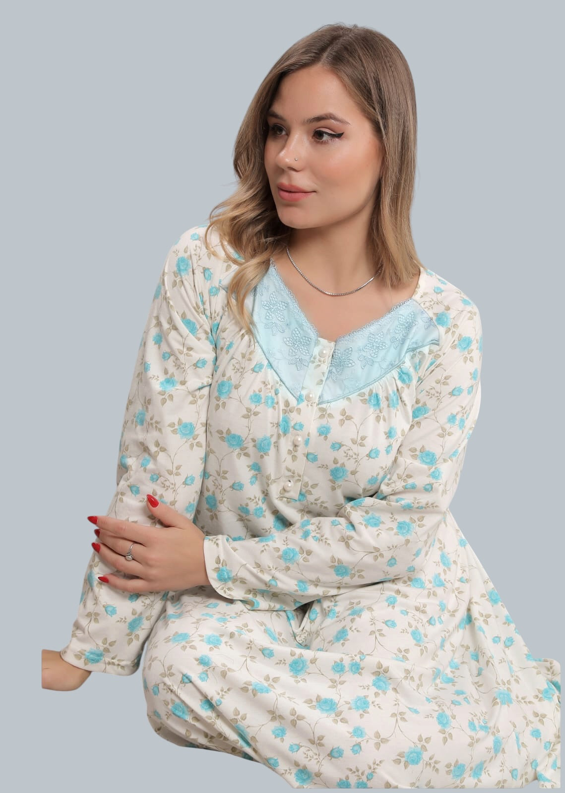 فستان منزل كلاسيكي بنقشة الورد 2331