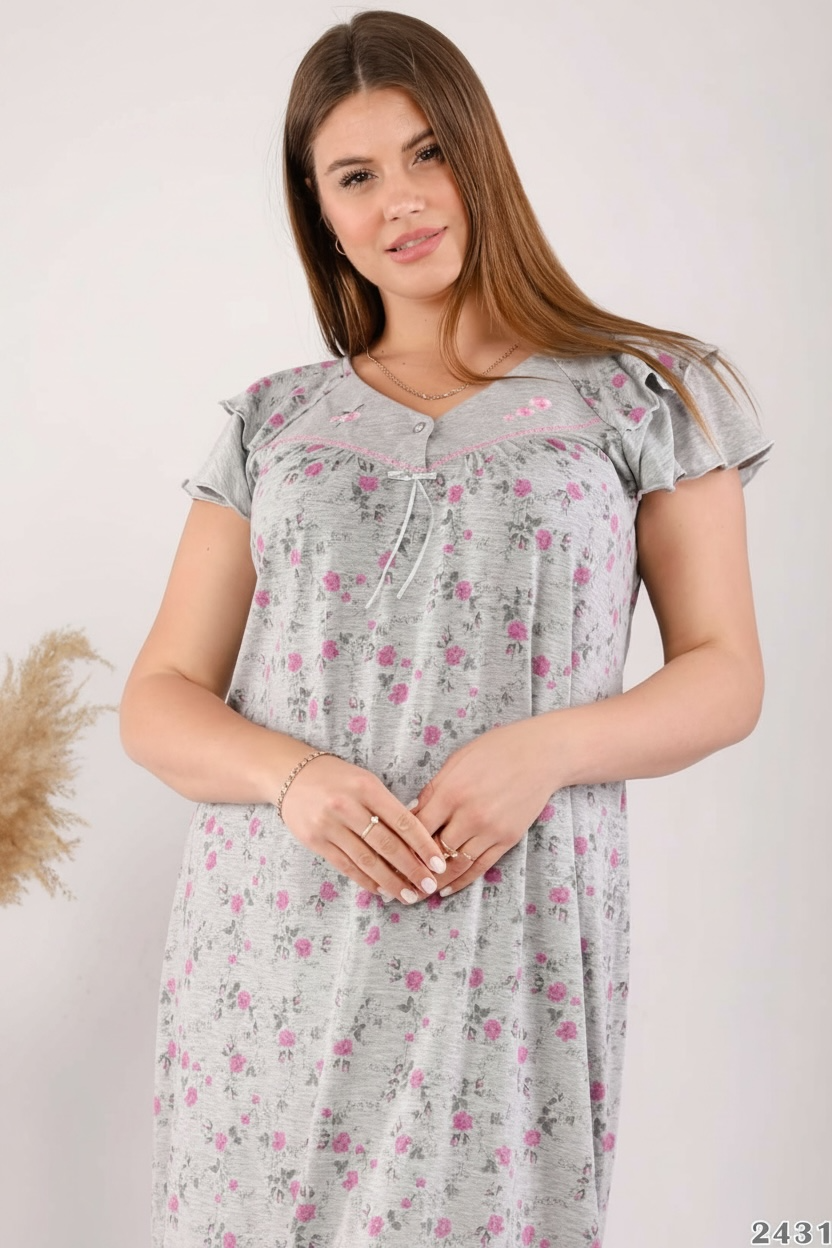 فستان قطني زهري للمنزل 2431